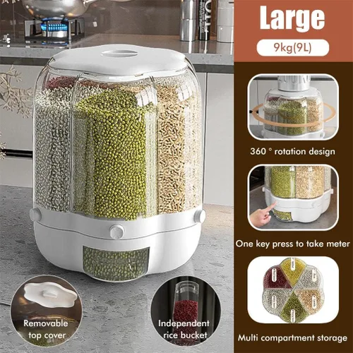 Miniatura 2 de Enfudid Contenedor de almacenamiento de granos para alimentos, dispensador de arroz de 6 rejillas de gran capacidad, caja de almacenamiento