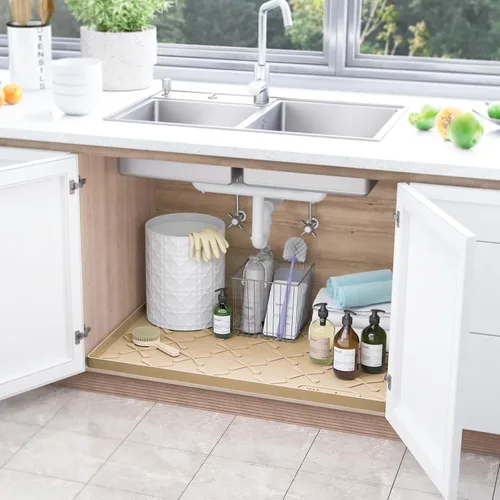 Miniatura 5 de SIKADEER Tapete impermeable de 19 x 19 pulgadas para debajo del fregadero, tapete de silicona para estante de cajones de cocina y revestimiento