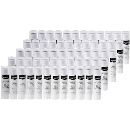 Amazon Basics Pegamento escolar lavable morado, se seca transparente, no tóxico, barra de 0.24 onzas, paquete de 60 unidades