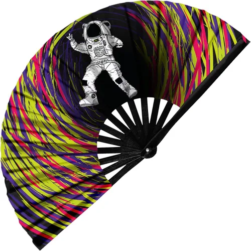 Miniatura 17 de GloFX Ventilador Plegable - Galaxy - Ventilador de Mano Plegable Grande Rave Clack para Hombres/Mujeres - para EDM, Festival de Música, Club