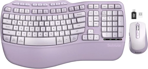 Miniatura 10 de Combo de teclado y mouse inalámbricos ergonómicos, 2.4G de tamaño completo con teclado de onda y reposa muñeca acolchado, escritura natural, mouse