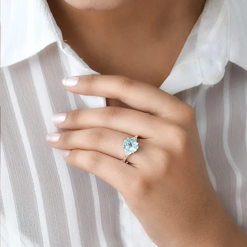 Miniatura 2 de Compra hermosos anillos de compromiso LC para mujer, piedra de topacio azul, plata de ley 925, piedra natal de amor, Metal, Topacio