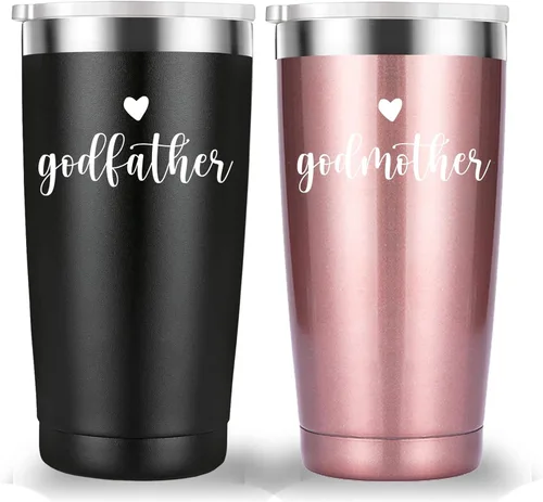Mamihlap Taza de viaje para padrino y madrina. Regalo de propuesta de padrinos. Regalos de aniversario de Navidad y cumpleaños para padrinos. Negro