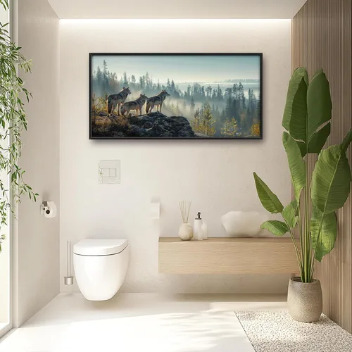 Miniatura 6 de Cuadros Grandes Enmarcados Arte de Pared para Sala de Estar, Lobos del Bosque Decoración de Pared de Gran Tamaño Lobo Animal Impresión en Lienzo