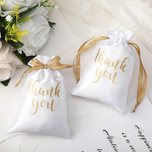 Miniatura 4 de Sieral 50 piezas de bolsas de regalo de raso con cordón "Thank You" para joyería y dulces, para mujeres, Navidad, boda, baby shower, cumpleaños