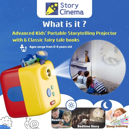 Miniatura 2 de Story Cinema Kids - Proyector interactivo de lectura en voz alta para niños, juego de iniciación con 6 libros clásicos, fácil de usar, incluye