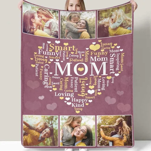 Miniatura 19 de D-Story Manta personalizada para el día de la madre con fotos: fabricada en Estados Unidos, regalos personalizados de hija e hijo, manta de fotos