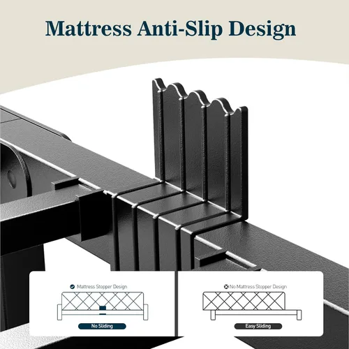 Miniatura 6 de Base de cama individual de 14 pulgadas, 3500 libras, plataforma de metal resistente sin ruido con retenedores de tapones de colchón, compatible