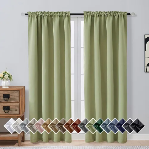 Miniatura 66 de OVZME Cortinas opacas turquesa para tratamiento de ventanas pequeñas, cortinas cortas con bloqueo de luz para ventana de cocina sobre el fregadero