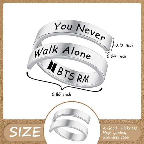 Miniatura 5 de ARETIS - Anillo Kpop Bangtan para niños, con texto en inglés "You Never Walk Alone Love Yourself J-Hope, JIMIN JIN JIN, JK RM SUGA V, Bangtan, Boys