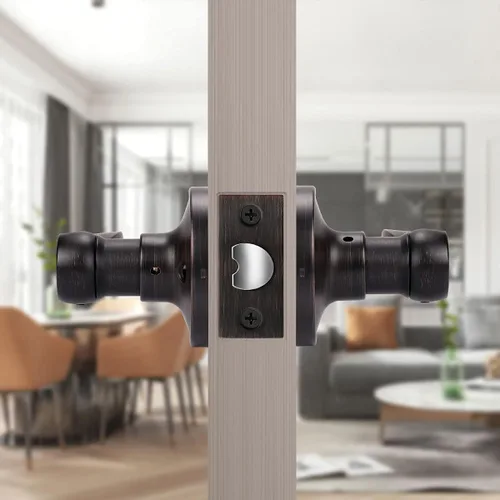 Miniatura 5 de KNOBWELL Paquete de 6 pomos de puerta de bronce aceitado para puerta de paso interior para armario/pasillo, estilo clásico reversible para derecha
