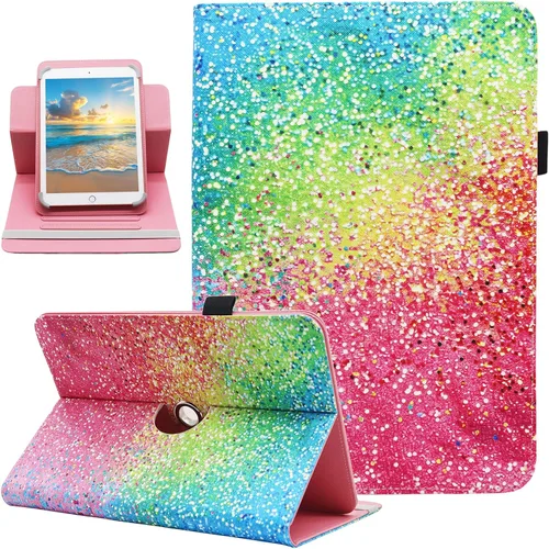Miniatura 28 de Funda universal para tablet Android de 10 y 10.1 pulgadas, Dluggs de piel sintética con rotación de 360 grados, soporte multiángulo