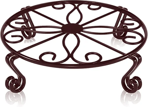 Soporte para plantas marrón para maceta, soporte resistente para macetas para interiores y exteriores, metal a prueba de óxido de hierro, contenedor