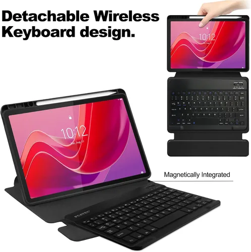 Miniatura 6 de Funda para tableta Samsung Galaxy Tab A8 de 10.5 pulgadas, teclado redondo inalámbrico desmontable Bluetooth, cubierta trasera transparente