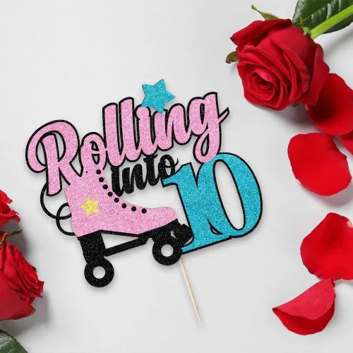 Miniatura 3 de Decoración para tartas de 10 años con diseño de patín de 10 años, decoración de pastel de 10 años de edad, retro, para niñas, club, hip hop, fiesta