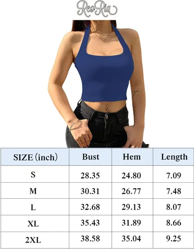 Miniatura 6 de REORIA Camiseta corta sin mangas Y2K con cuello halter y espalda descubierta para mujer