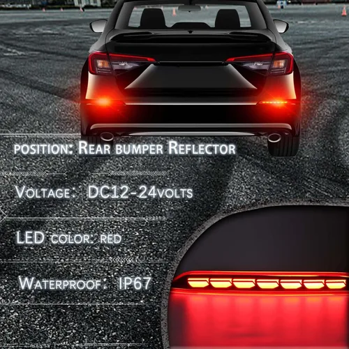 Miniatura 4 de Juego de kit de ensamble de luz de parachoques trasera LED con lente roja para Honda Civic Hatchback 2022-2024, luz de intermitente y luz de freno