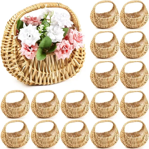 Miniatura 6 de Taiyin Paquete de 3 cestas de mimbre de mimbre de paja de media luna con asa, ideal para boda, niña, picnic, almacenamiento de jardín y decoración