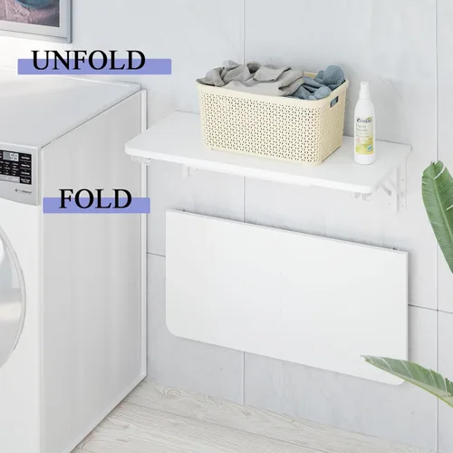 Miniatura 7 de TEAMIX Escritorio montado en la pared, escritorio plegable blanco para espacios pequeños, organizador de estantes flotantes con soportes resistentes