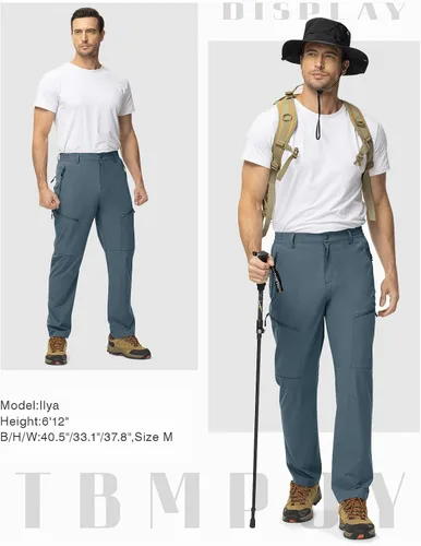 Miniatura 7 de TBMPOY Pantalones de viaje ligeros para hombre, 5 bolsillos con cremallera, elásticos, de secado rápido, pantalones de trabajo tipo cargo