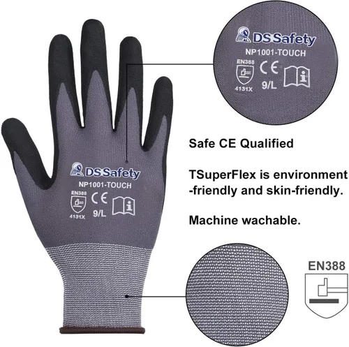 Miniatura 2 de NP1001 - Guantes de trabajo de seguridad, ajuste elástico, agarre de potencia, tacto inteligente, con revestimiento de espuma duradera 3 pares