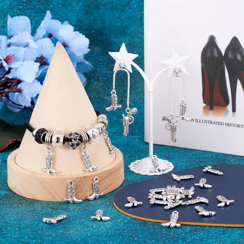 Miniatura 4 de Craftdady Colgantes de plata antigua para zapatos deportivos de metal 3D para pulseras, collares, joyería Bota vaquera de plata antigua
