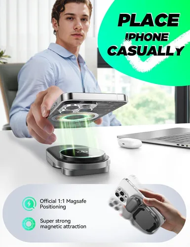 Miniatura 6 de Estación de carga inalámbrica Qi2 3 en 1, soporte de cargador inalámbrico rápido JOYROOM de 15 W para iPhone 16/15/14/13, Apple Watch, AirPods