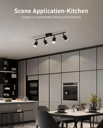 Miniatura 7 de Bojim Iluminación de pista LED flexible, accesorios de iluminación de pista de techo de 4 luces en negro, foco de techo con brazos de luz plegables