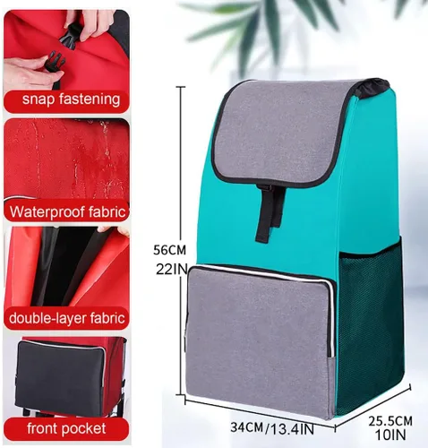 Miniatura 2 de Bolsa de repuesto para carrito de compras, bolsa de repuesto impermeable con bolsillos laterales y bolsillo frontal, para marco de aleación