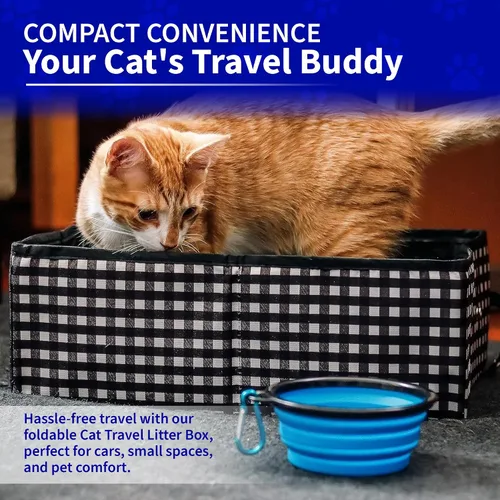 Miniatura 2 de Pet Fit For Life - Vibrante caja de arena plegable para gatos - Portátil, plegable, diseño compacto con cuenco de agua adicional - Ideal para coche