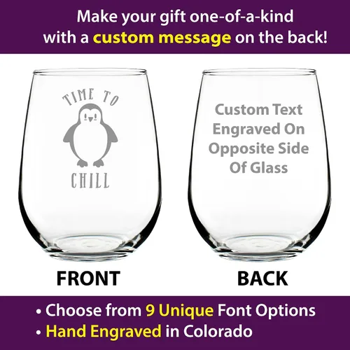 Miniatura 2 de Custom Time to Chill - Personalized Stemless Wine Glass - Funny Penguin Themed Gifts and Decor - Large 17 oz - Customized Wine Glass Gift