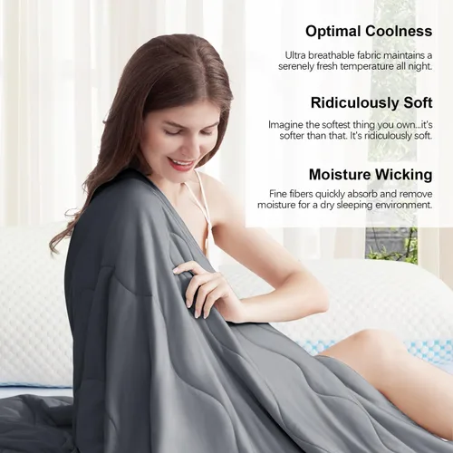 Miniatura 8 de EASELAND Edredón refrescante individual, tela de tacto frío que absorbe el calor corporal, diseño fresco de doble cara, manta refrescante suave