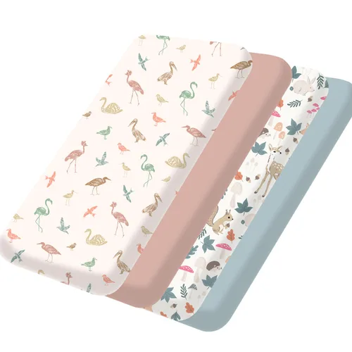 Miniatura 17 de Bimocosy Paquete de 4 sábanas para cuna, sábanas bajeras para cuna de bebé, transpirables y de ajuste cómodo, suaves para colchón de cuna estándar