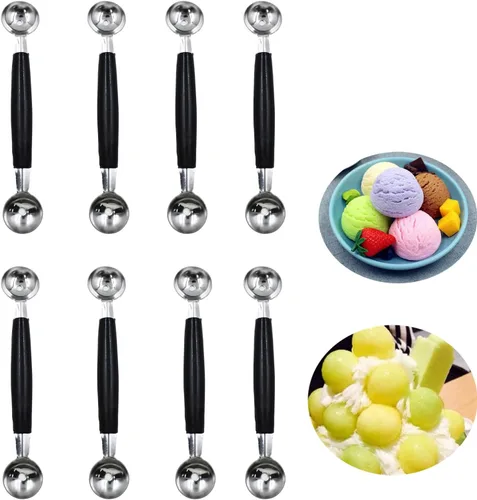 Miniatura 7 de Paquete de 4 cucharas de bola de helado de fruta de doble extremo, bola de melón de acero inoxidable 430, bolas de melón redondas lisas para sandía