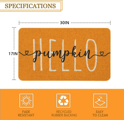 Miniatura 3 de Mloabuc Felpudo decorativo de otoño naranja con texto divertido de calabaza de bienvenida, tapete para interiores, decoración creativa de temporada