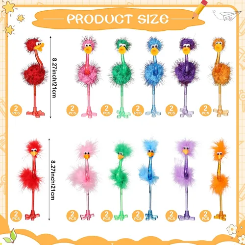 Miniatura 3 de Tinlade 24 bolígrafos novedosos de avestruz flamenco divertidos y esponjosos para adultos, bolígrafo de firma de plástico para cumpleaños, cesta