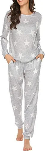 Miniatura 88 de Ekouaer Conjunto de pijama de manga larga para mujer, ropa de dormir suave con cuello redondo y bolsillos