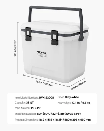 Miniatura 7 de VEVOR Enfriador portátil, ligero, material rígido, aislado, portátil, adecuado para pícnics familiares y viajes largos