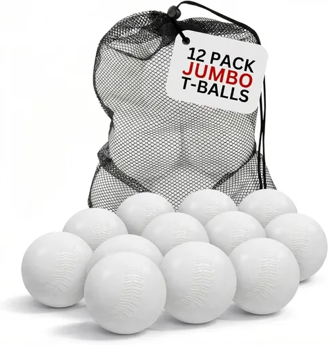 Liberty Imports 12 pelotas de béisbol de repuesto para niños pequeños y niños pequeños, bolas en T de plástico jumbo con bolsa de malla, bolas de