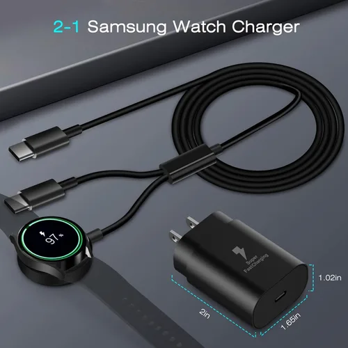Miniatura 5 de DuoCaiBao Cargador de reloj Galaxy compatible con Galaxy Watch 8/7/6/6 Classic/5 Pro/5/4 Classic/3 Active2/1, cable de carga rápida USB C 2 en 1
