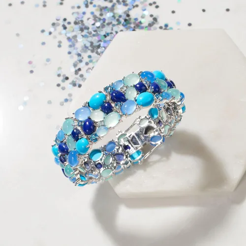 Miniatura 3 de Ross-Simons 61.30 ct. t.w. White and Tonal Blue Multi-Gemstone Cluster Bracelet in Sterling Silver