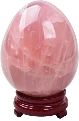 Miniatura 14 de AMOYSTONE Huevo de cristal de cuarzo rosa natural grande para curación y práctica de reiki, piedra de decoración del hogar con base, 3-3.5 pulgadas