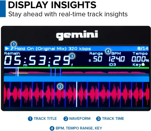 Miniatura 6 de Gemini Sound MDJ-600: Reproductor de medios DJ profesional CD y USB con pantalla de 4.3", ruedas de selección táctiles capacitivas, controlador MIDI