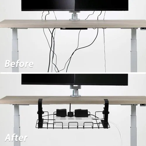 Miniatura 4 de Paquete de 2 bandejas de organización de cables para debajo del escritorio, organizador de cables montado en abrazadera de 16 pulgadas, organización