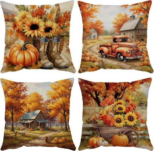 Miniatura 17 de Fundas de Almohada Feliz Navidad 12x12 Juego de 4 Fundas de Almohada de Terciopelo de Navidad Rosa Navidad Invierno Vacaciones Fundas de Almohada