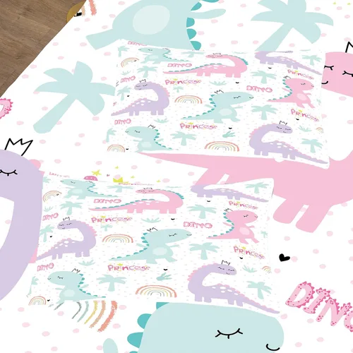 Miniatura 4 de NINENINE Juego de ropa de cama individual para niñas, juego de edredón de dinosaurio, juego de ropa de cama de princesa, juegos de edredón