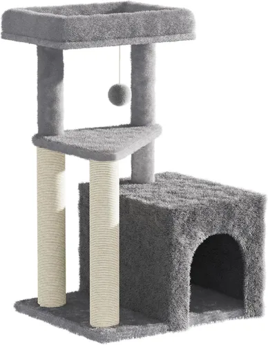 Miniatura 8 de Torre de árbol para gatos de interior, condominio para gatos de varios niveles de 33 pulgadas con postes rascadores, percha grande, juguete colgante