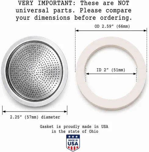 Miniatura 2 de Univen Filtro de espresso de 2.25 pulgadas (2.244 in) y sellos de juntas compatibles con máquinas de café espresso de aluminio Bialetti de 3 tazas