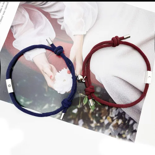 Miniatura 3 de HUJUON 2 pulseras magnéticas para parejas, atracción mutua, relación de cuerda trenzada a juego para mujeres, hombres, amistad, novio, novia, Metal