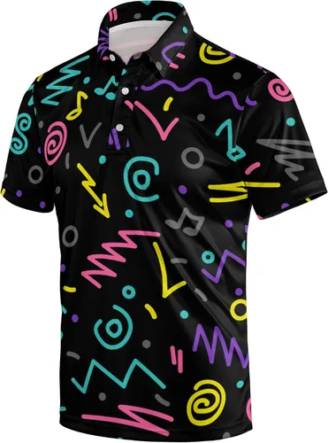Miniatura 45 de Camisa de golf de los años 80 para hombre, ajuste seco, manga corta, estampada, divertidas, camisas de golf de los años 90 para hombre